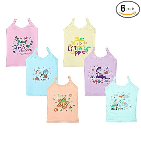 RKS Cotton Camisole for Girls Slip Innerwear Baniyan Shameez for Kids Vest Printed Summer Clothes for Juniors Vest Sando for Girls Inner Wear - 1-2 Year, Pack of 6