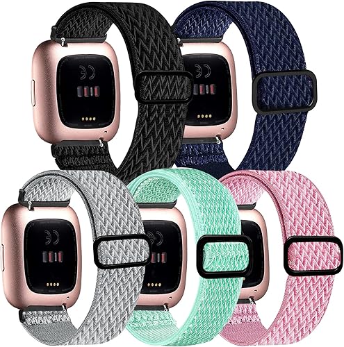 Attbbon Correa elástica compatible con Fit Bit VersaFit bit Versa LiteFit Bit Versa 2 correas mujereshombres, correas deportivas de nailon elástico