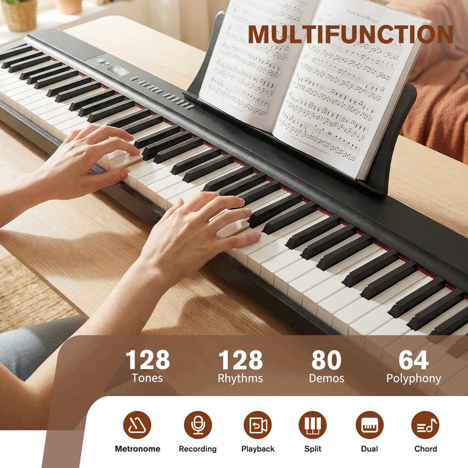 UMOMO Pianoforte digitale pieghevole a 88 tasti con tasti illuminati, pianoforte a tastiera semi-pesata full size con MIDI, pianoforte portatile elettrico per principianti con pedale sustain, borsa