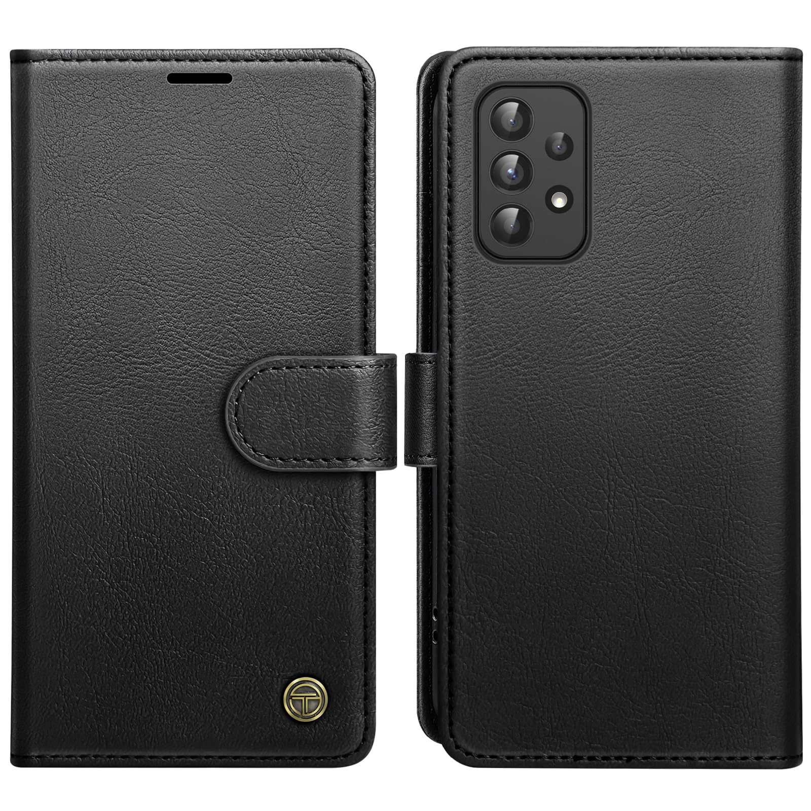 AIMOYU for Samsung Galaxy A53 5G Case, Flip Wallet Leather Phone Case with [4 Card Slots] [Kickstand] [RFID Blocking] Magnetic Protective Shockproof Cover for Samsung A53 Phone Case - Black