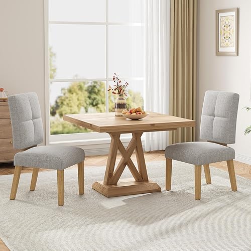 Miniatura 13 de Juego de 4 sillas de comedor de madera, sillas de comedor con patas de madera, diseño de cojín tipo nube y estructura de refuerzo para cocina/sala