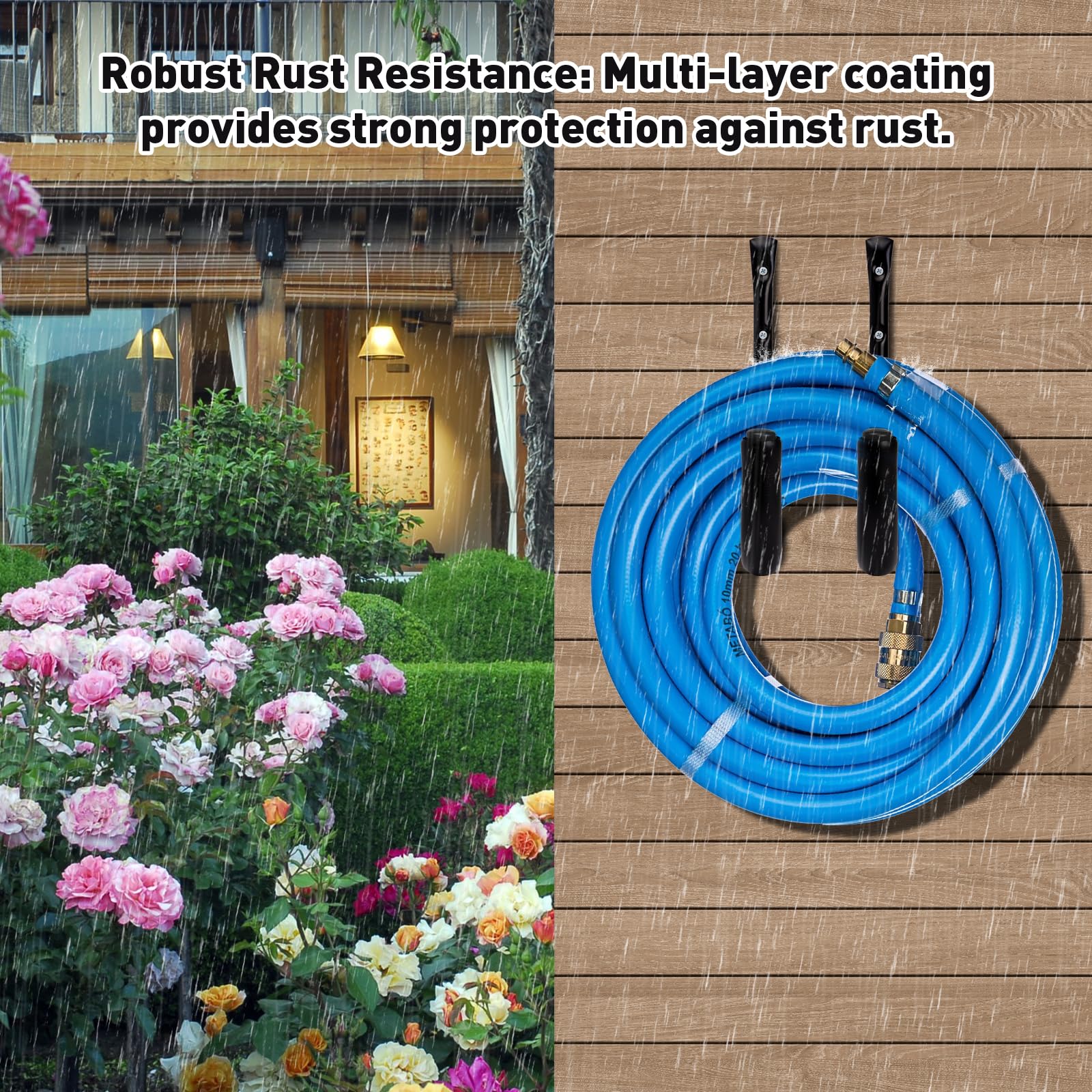 KURUI Ganchos de pared para organización de garaje de 10 pulgadas, soporte de manguera de agua resistente de 66 libras para colgar escaleras, cable de extensión, cable de herramientas de jardín, 4