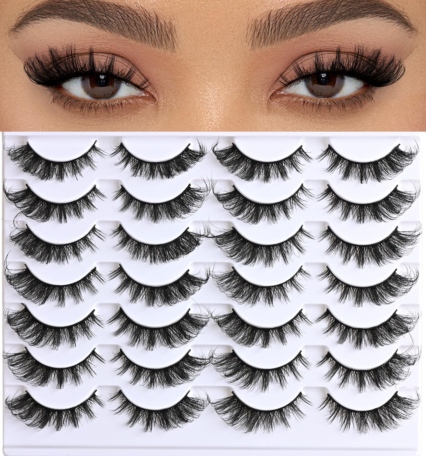 APCYUST Cat Eye Lashes Natural Fox Eyelash Wispy Russian Strip Eyelashes D Curl Fake Fairy Lash Strips Fluffy