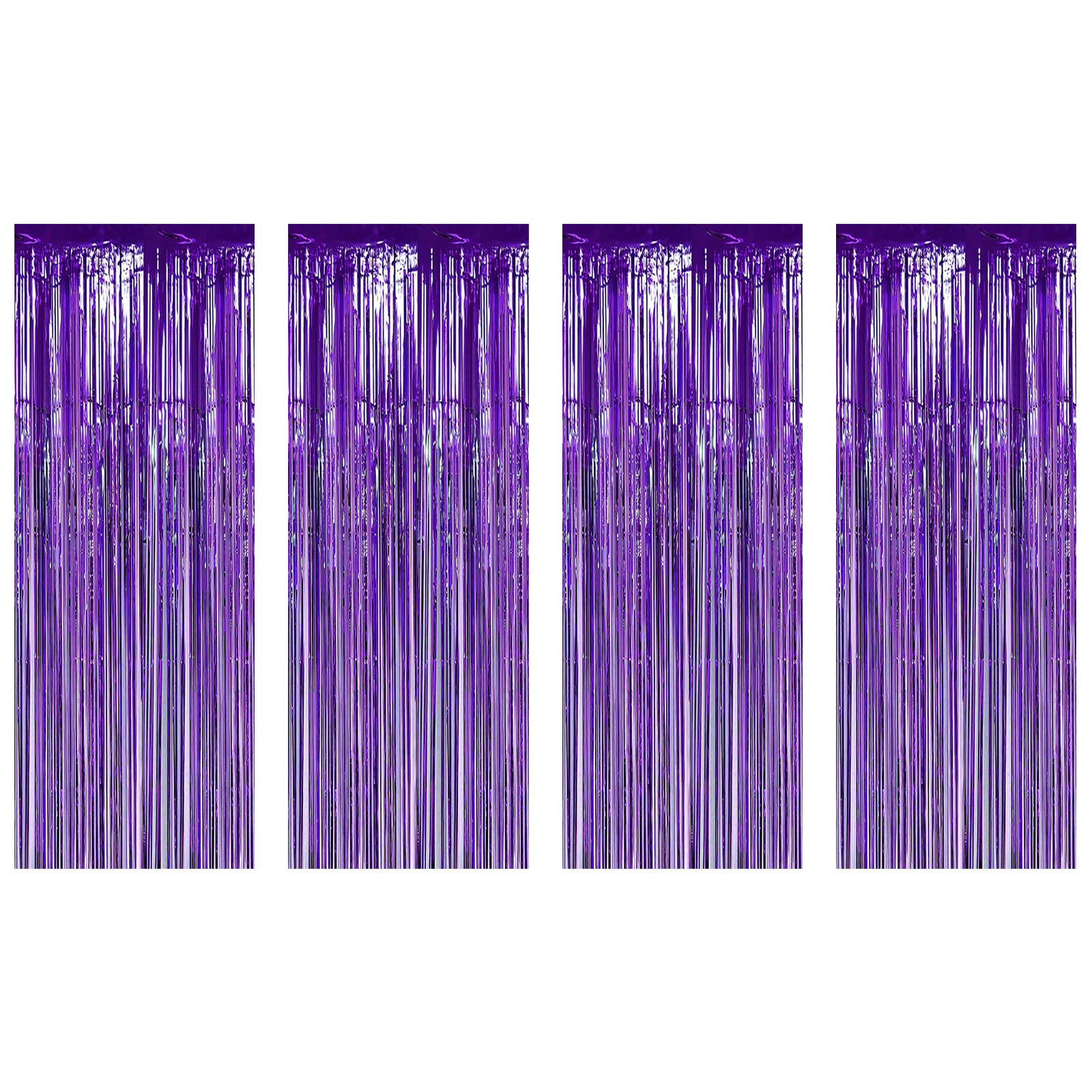 Mardi Gras Carnival Decorations Purple Foil Fringe Curtains, 4PCS 3.28x 8.2FT Tinsel Door Curtains Purple Fringe Backdrop for Wedding Birthday Disco Euphoria Party