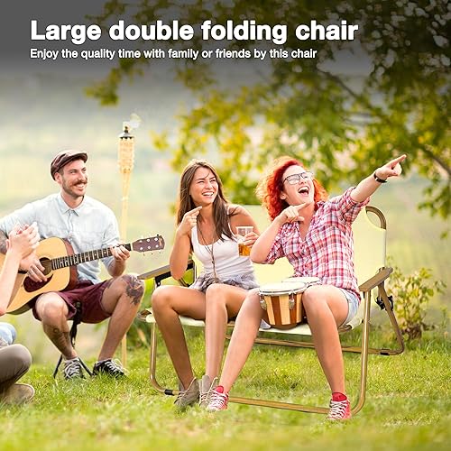 Miniatura 8 de Fadidio Sofá biplaza de patio para 2 personas de 45 pulgadas, para exteriores, plegable, para campamento, silla doble, silla plegable con