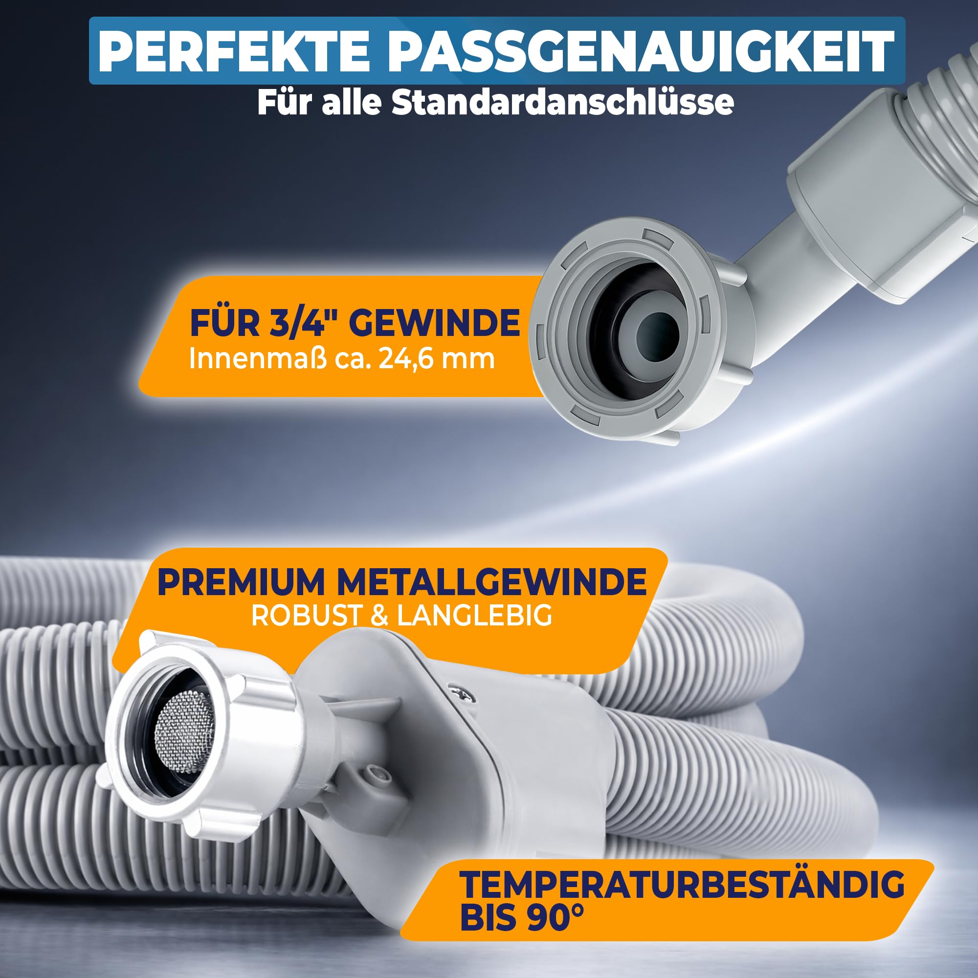 Zulaufschlauch mit Aquastop 1,5 m – Waschmaschinenschlauch & Spülmaschinenschlauch – 3/4 Zoll Metallgewinde – inkl. gratis Ersatzsieb- robuster Schlauch - einfache Montage