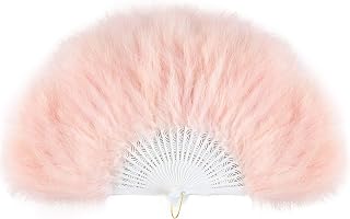 BABEYOND Roaring 1920s Vintage Style Folding Handheld Marabou Feather Fan Flapper Accessories (Light Pink)