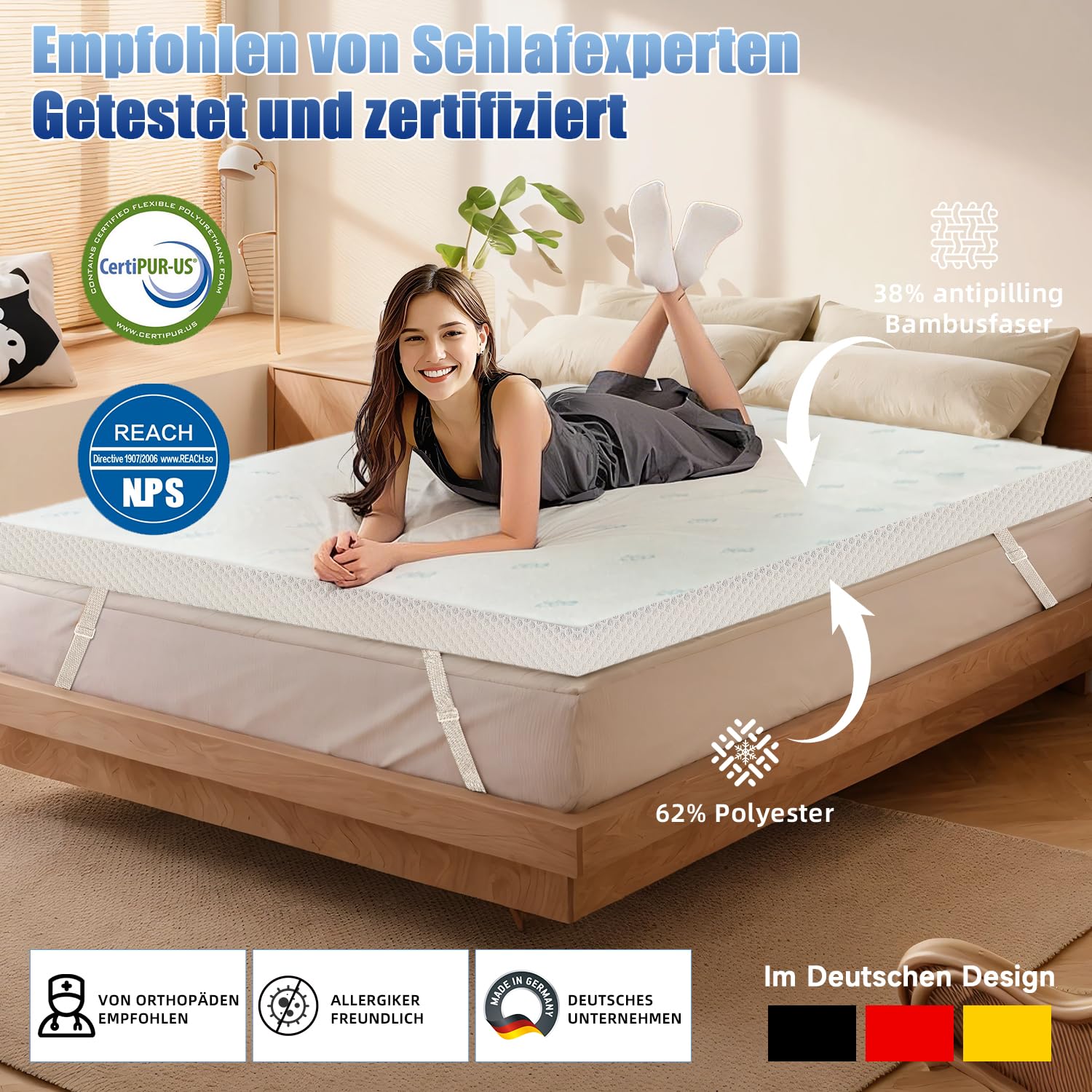 Materac wierzchni 140 x 200 cm, żelowy materac wierzchni H3/H4, z pianki z pamięcią kształtu i tkaniny z włókien bambusowych, wygodny materac 140 x 200 cm, do łóżka kontynentalnego i niewygodnej sofy