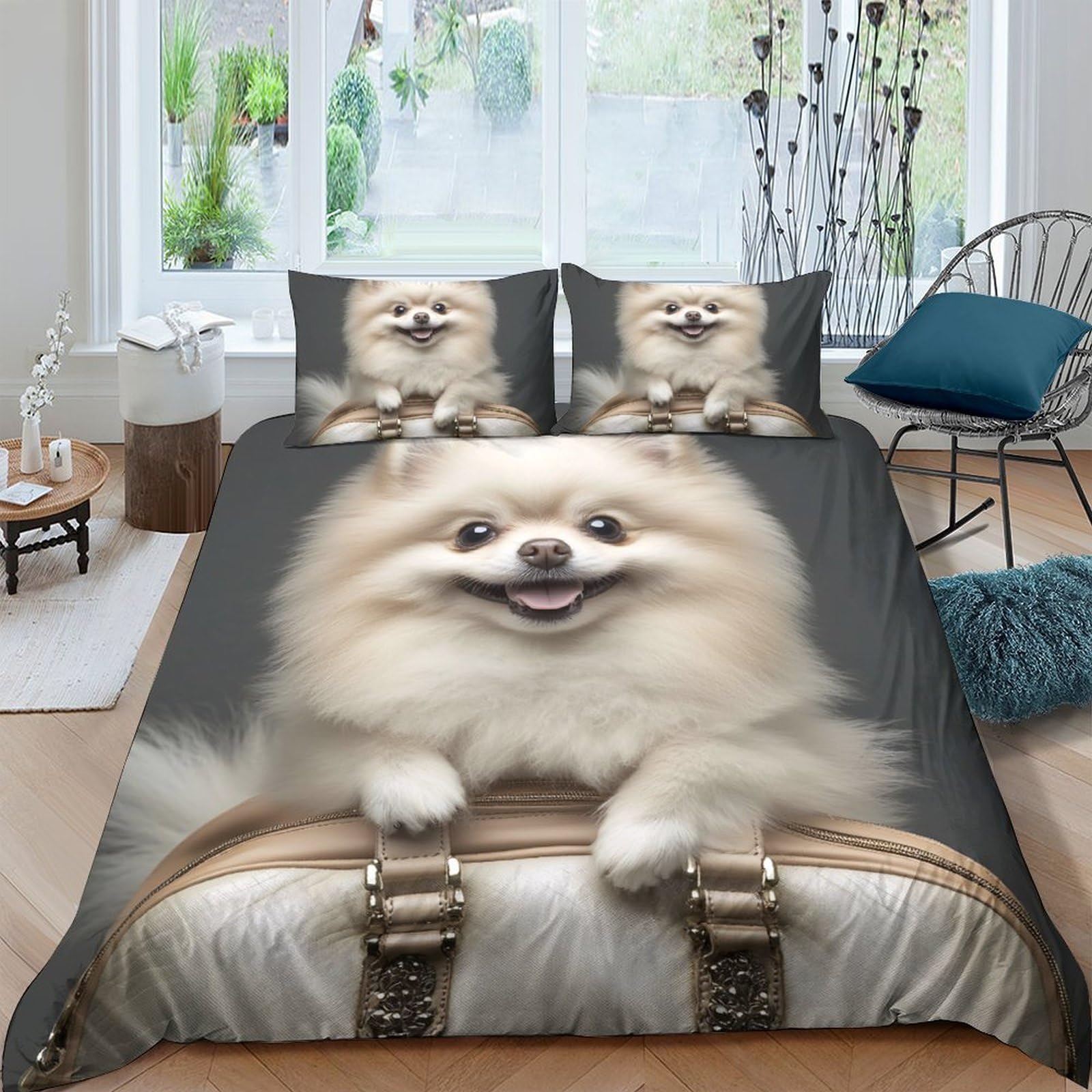 Ctjqhvkz Style-1 3D Printed Fluffy Pomeranian Fitted Sheet Microfiber Soft Bed Cover For Bedroom Guest Room Mattress Protection Decor Single（135X200cm）
