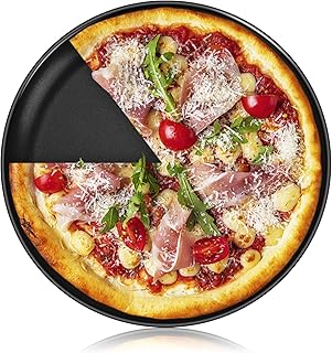 P&P CHEF Pizza Pan Bakeware for Home Kitchen, Stainless Steel Pizza Tray for Baking Pizza, Healthy & Reusable & Easy Clean, Oven & Freezer Safe, 10 Inch & Black
