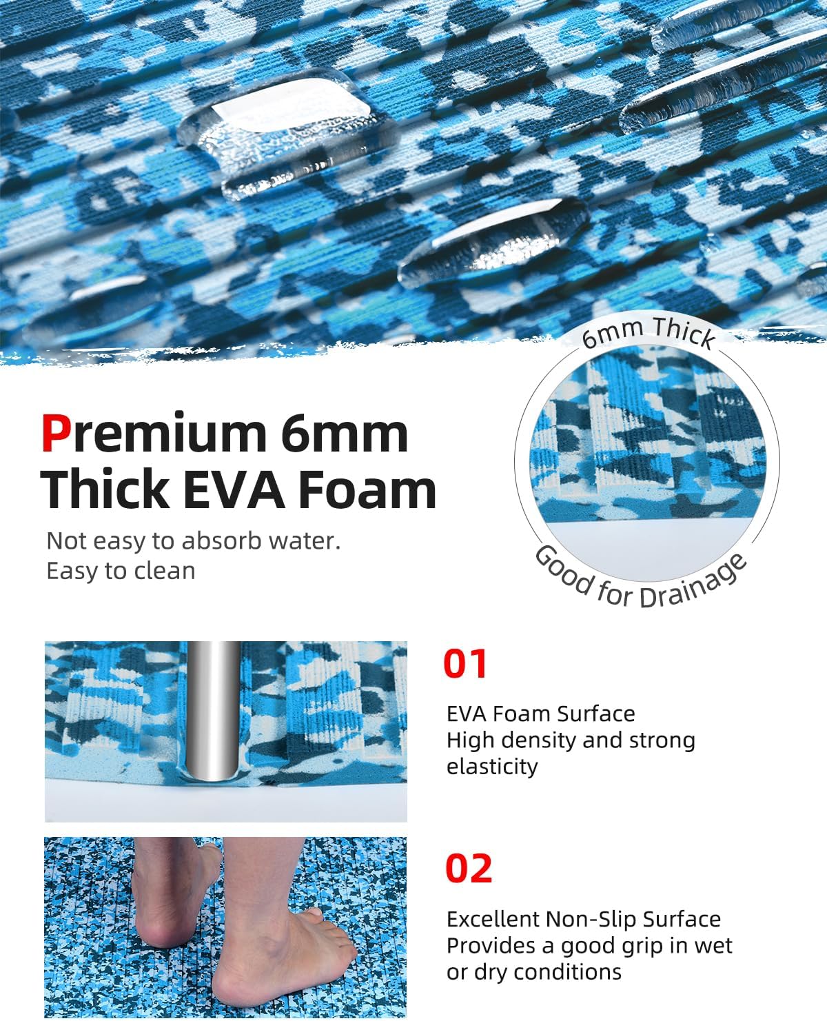 Abahub EVA Foam Boat Flooring Strip Cut Pattern Marine Decking Sheet with Self-Adhesive Carpet for Motorboat Kayak Surfboard SUP