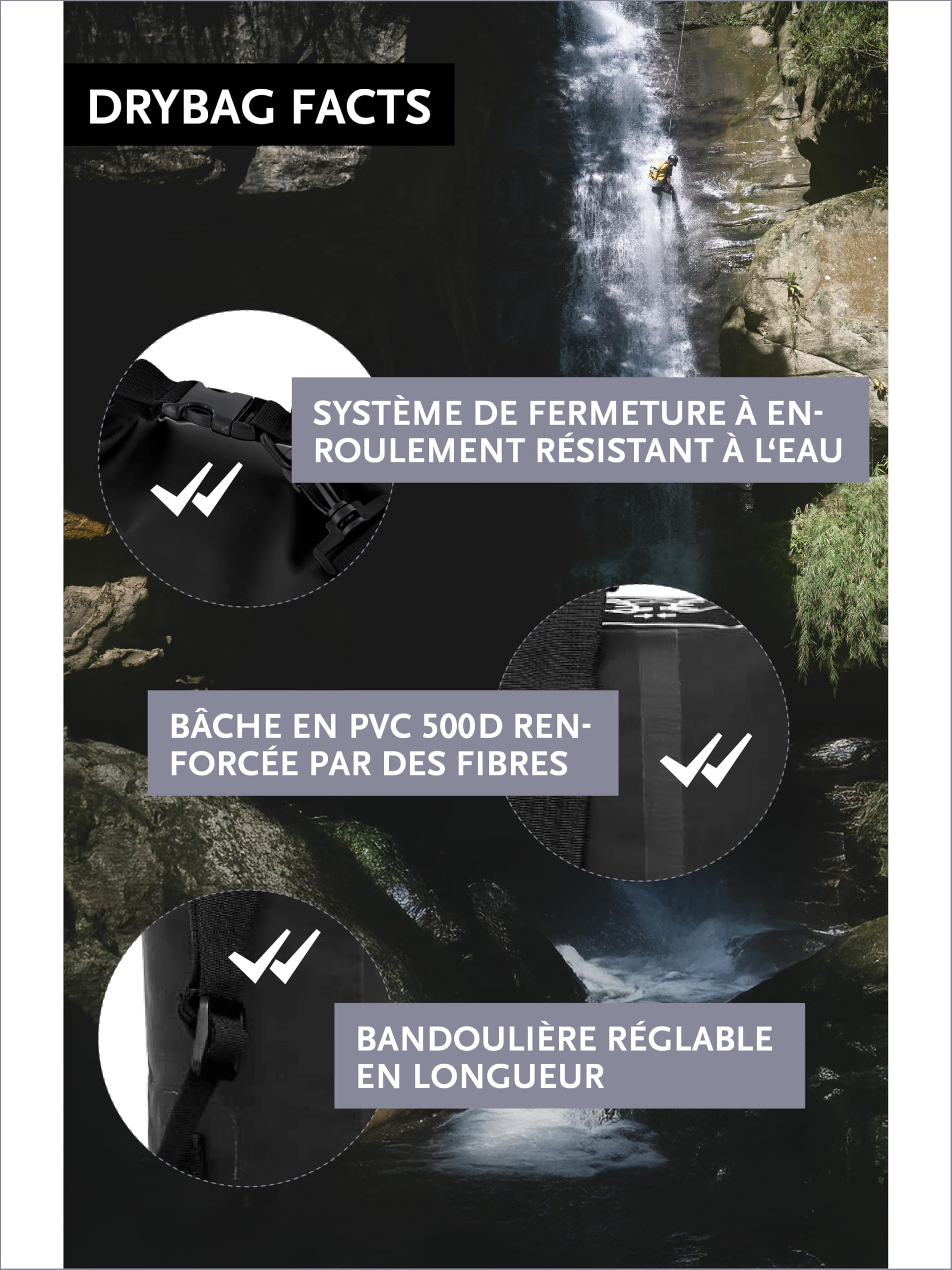 DonDon Dry Bag Sac étanche 2l, 5l, 10l, 15l, 20l, 30l avec bandoulière