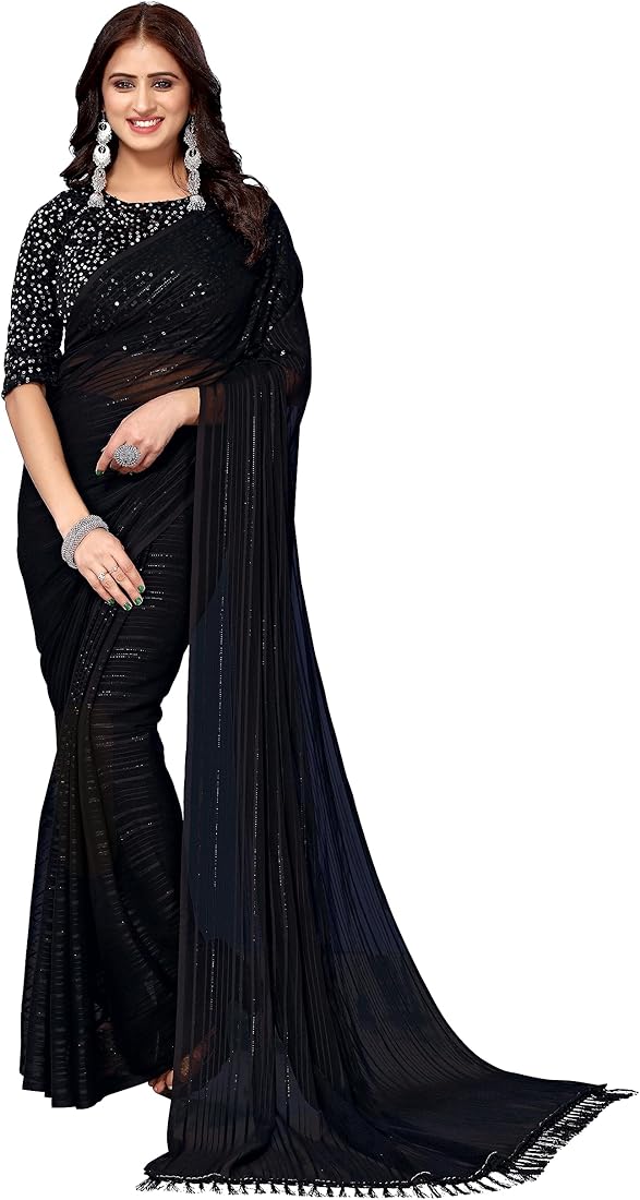 Yashika Womens Women's Georegtte With Jari Printed Pink Color Saree With Blouse Piece