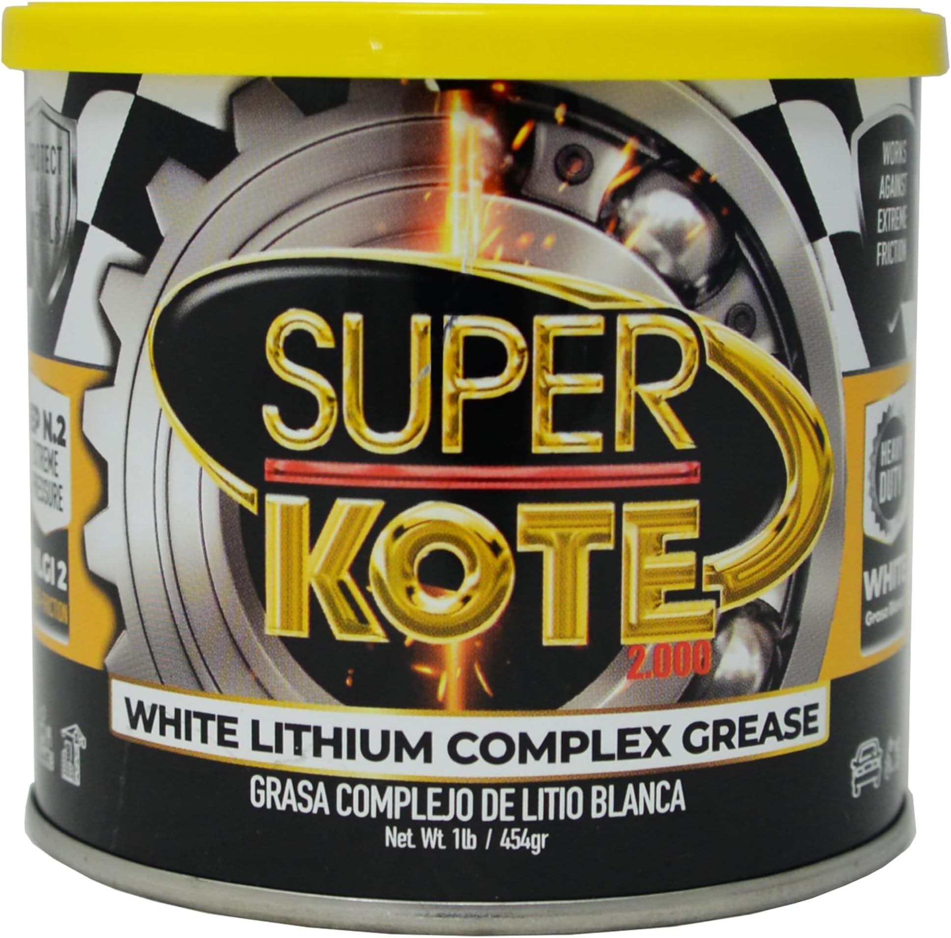 Lithium Complex Grease Superkote 2000 | Multipurpose | NLGI 2 | EP | High Temp | Automotive | Construction | Industry | Gear | Wheel Bearing | Axle | Ball Joint |White | 1 LB Can