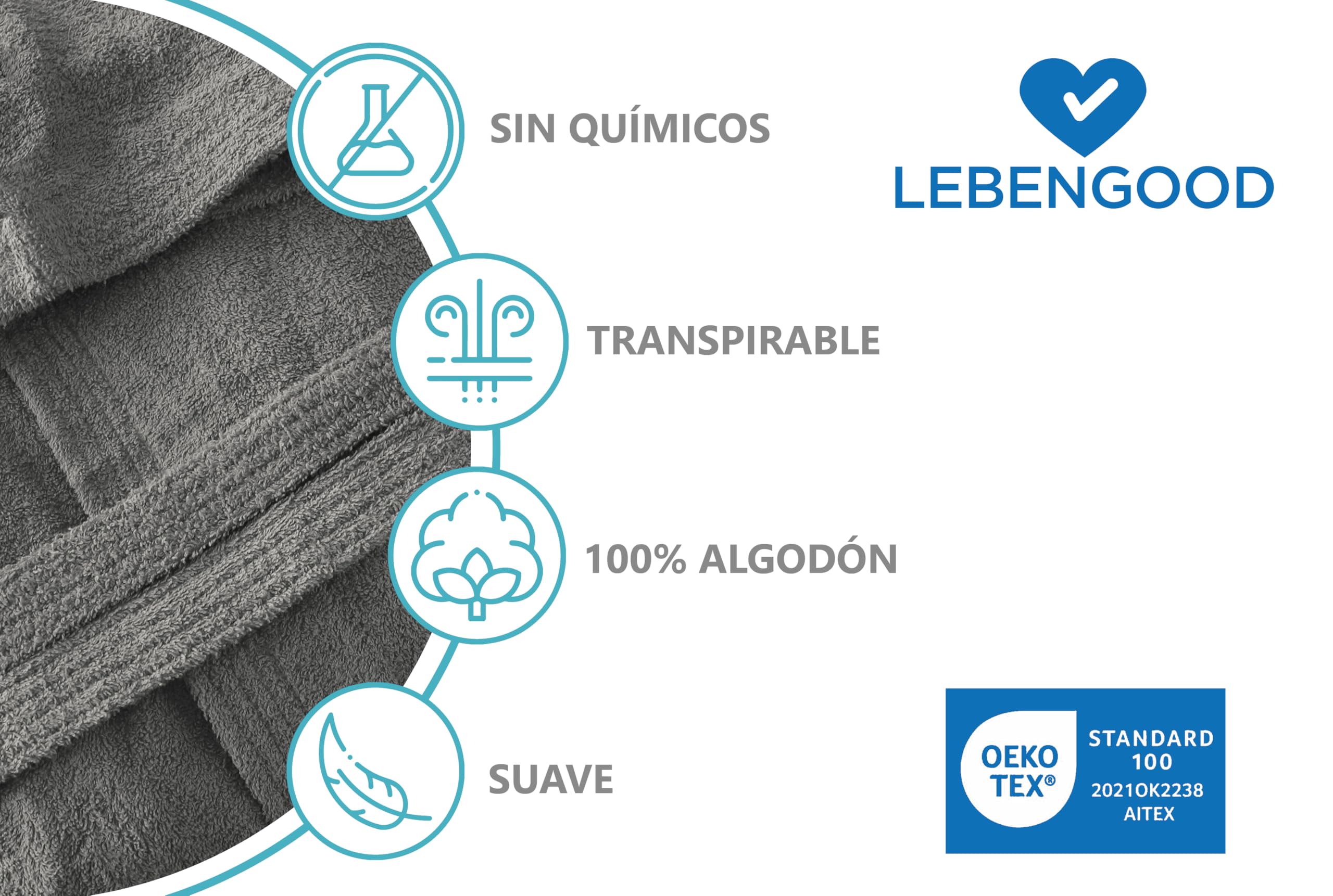 LEBENGOOD Albornoz Hombre con Capucha 100% Algodón OEKO-TEX, Toalla Rizo Americano 450 gsm,Albornoces Juveniles, Ducha, Piscina, Bata Baño, Unisex,Mujer, Tallas S M L XL XXL 3XL