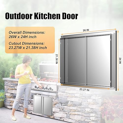 Miniatura 2 de Puertas de cocina al aire libre de 26 pulgadas de ancho x 24 pulgadas de alto, puerta de acceso de barbacoa de acero inoxidable, puerta de cocina de