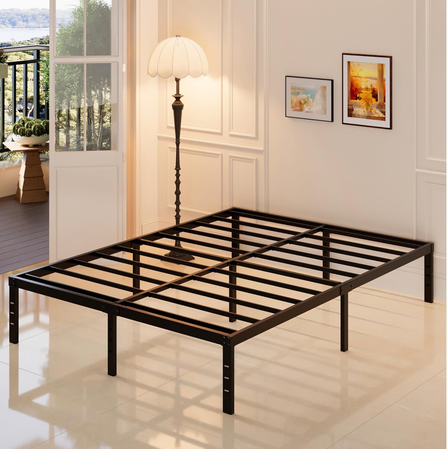 California King Bed Frames No Box Spring Needed, 14 Inch Heavy Duty Metal Platform Support Up to 3000 lbs with Steel Slat, Easy Assembly, Noise Free, Black - Image 9