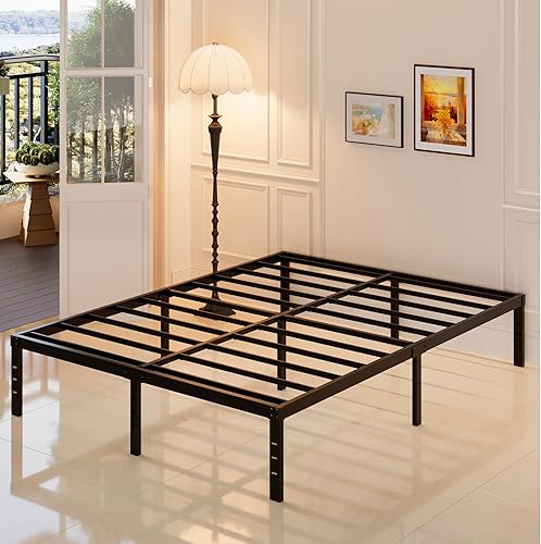Miniatura 9 de Marco de cama de tamaño completo, no necesita somier, marco de cama de plataforma de metal resistente de 16 pulgadas de tamaño completo, soporte