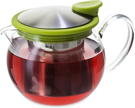 FORLIFE Bola Glass Teapot with Basket Infuser, 15-Ounce/444ml, Lime