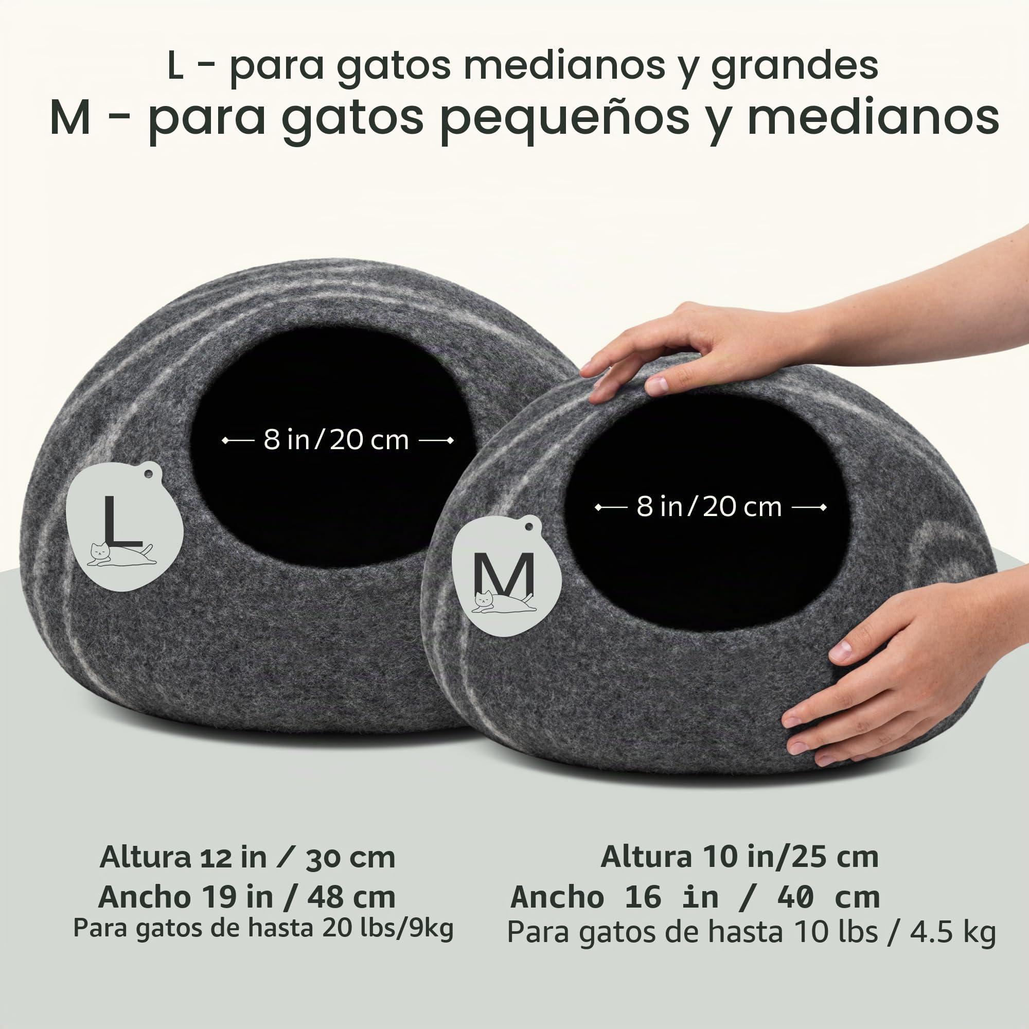 MEOWFIA Cueva de Cama para Gatos de Fieltro Premium - Cama Hecha a Mano 100% Lana Merino para Gatos y Gatitos (Tonos Oscuros) (Grande, ónix de Medianoche)