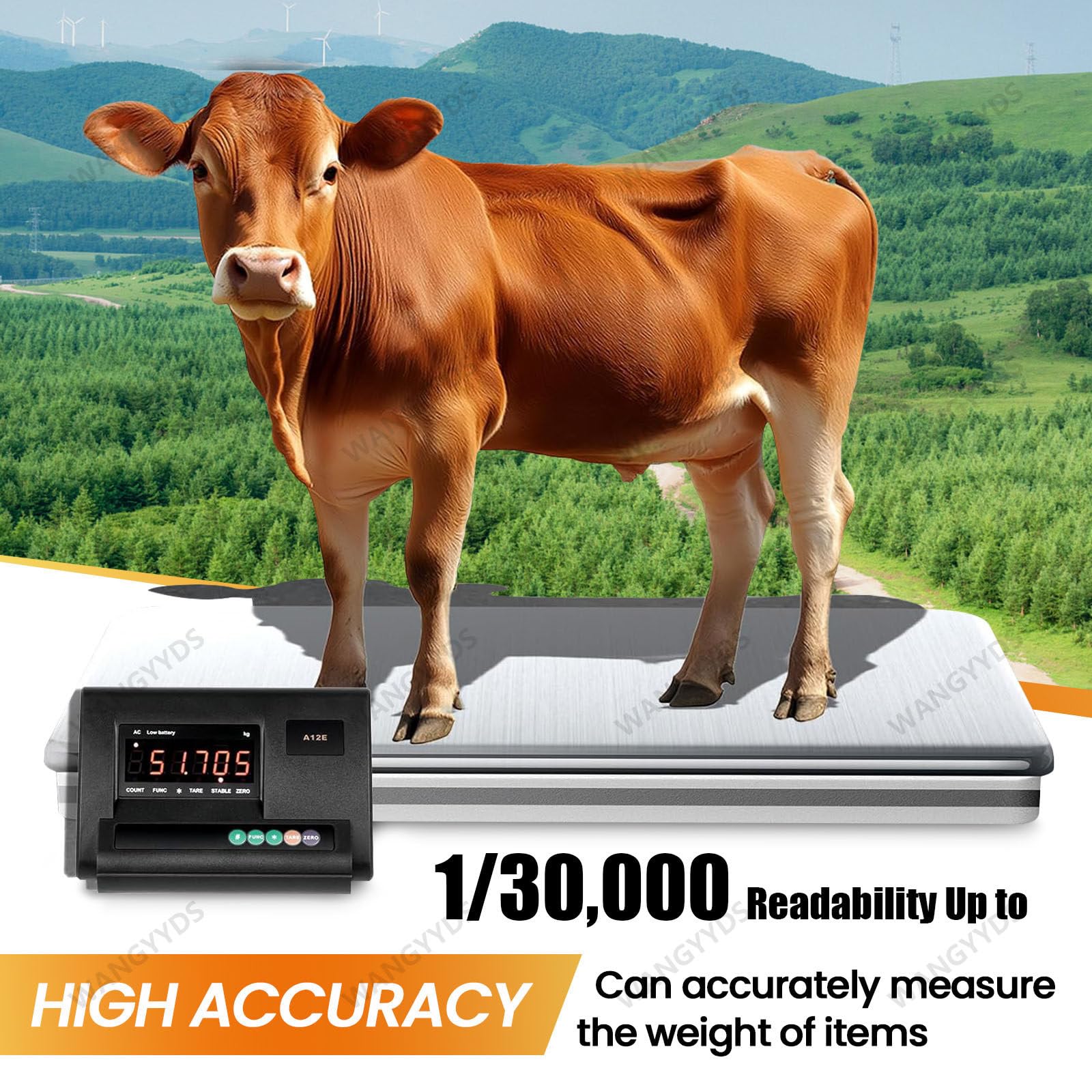 Kit De Báscula Para Ganado, Báscula De Plataforma De 5000 Kg/11023 Lb, Báscula De Palés De Alta Precisión Para Animales, Con Pantalla Lcd Brillante E Indicador De Peso , Báscula De Suelo Impermeable