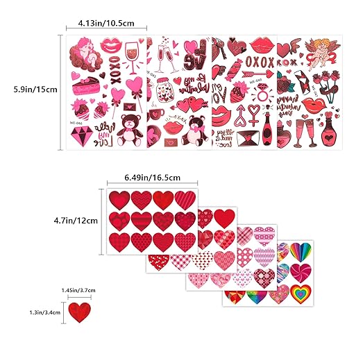 Miniatura 4 de ODYKlyQo Tatuajes temporales para el día de San Valentín, tatuajes falsos de San Valentín, tatuajes de corazones de amor para mujeres, amantes y