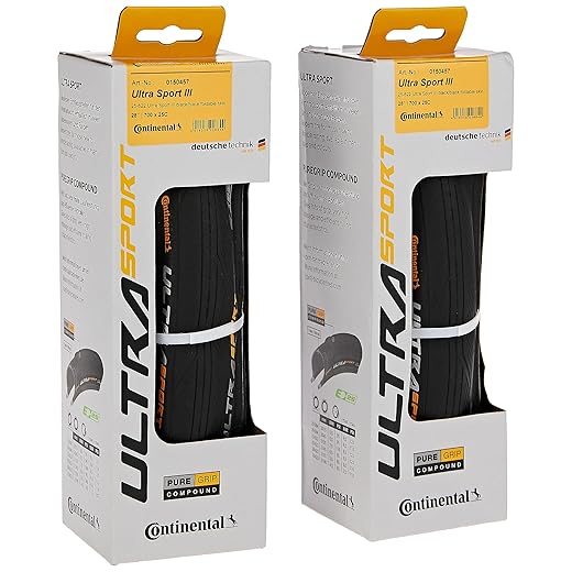 Continental Ultra Sport III - Black - Road Bike Tire | Versatile Road Tire with Modern Tread Design - E25 Ebike Rated - PureGrip, 2 Pack