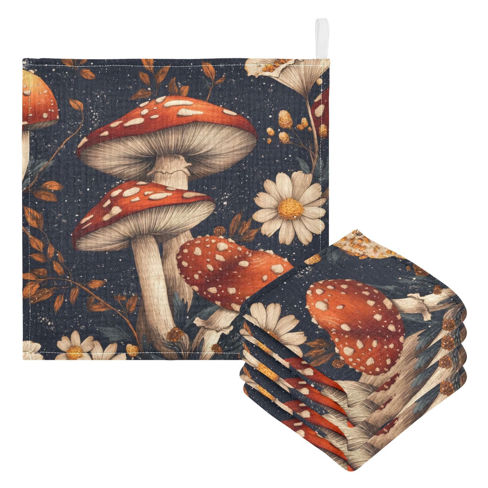 Msyxl Mushroom Baby Washcloths 5 Pack Soft Face Towel Absorbent Bath Wash Cloths for Newborn Infants Kids Girls Boys, 12x12in