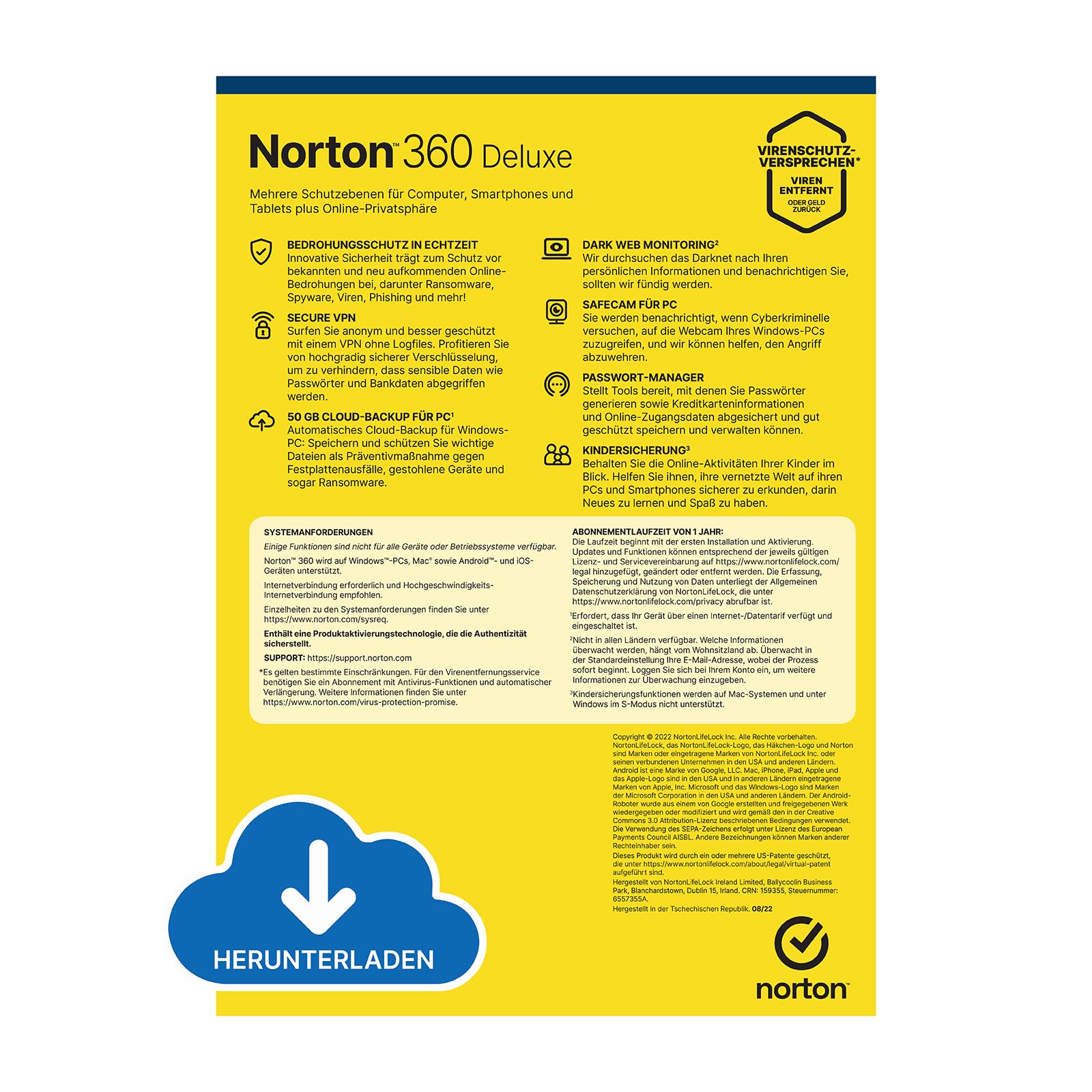 Norton 360 Deluxe 2026 │ 5 Geräte │2 Jahre │ Aktivierungscode per Email