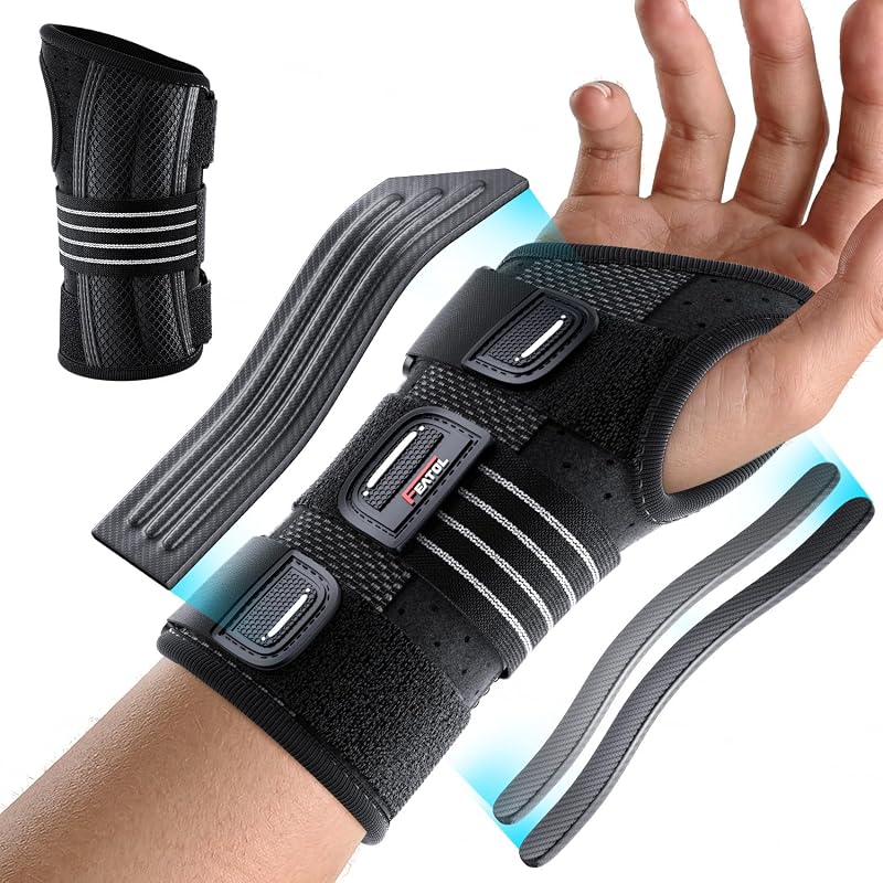 Lightweight Carpal Tunnel Wrist Brace for Daily Work, 7 inches Comfortable & Adjustable Night Support for Women Men, Hand Brace With Splint Pain Relief for Tendonitis, Sprains, Arthritis, Right Hand, Medium