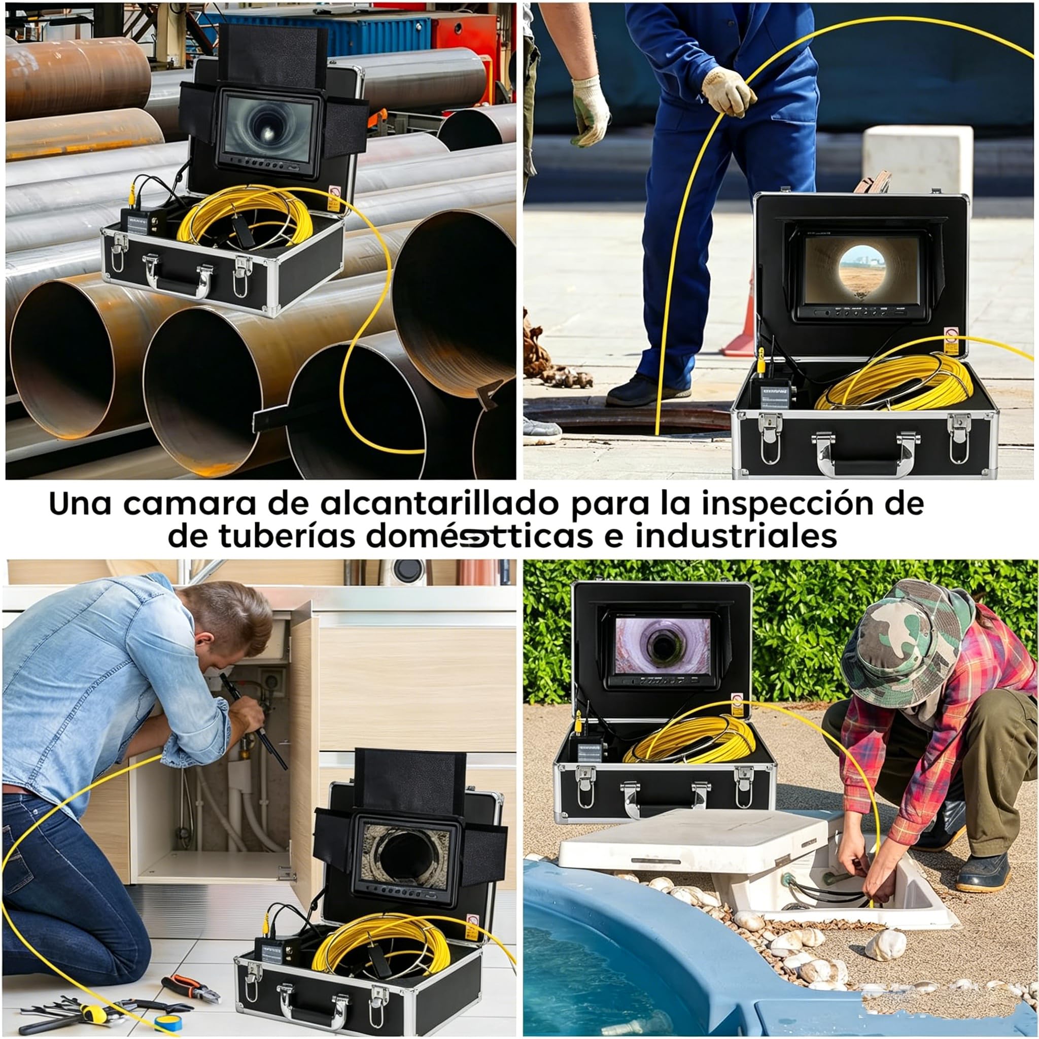 Cámara de inspección de alcantarillado de 30 m con Monitor DVR de 9 Pulgadas y Almacenamiento de 16 GB, cámara portátil para Drenaje de tuberías, con 12 Luces, Ruedas guía y medidor de Distancia