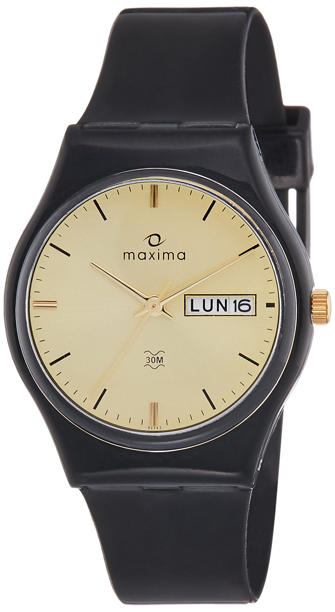 Maxima Plastic Aqua Day-Date Gold Dial Analog Watch for Men -02243Ppgw, Black Band (B00JA6KKZK) Amazon Price History, Amazon Price Tracker