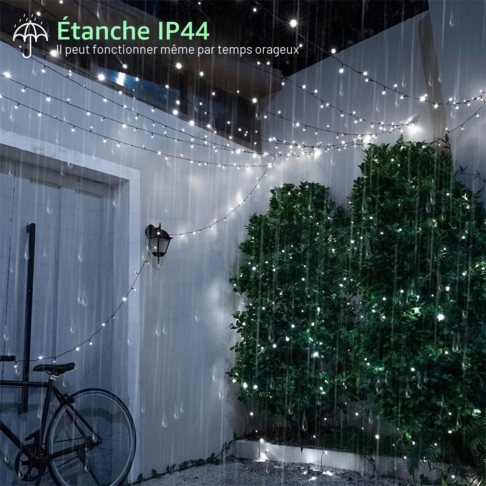 Luccika Guirlande LED Intérieur/Extérieur, 8 Modes d'Éclairage, Contrôleur 31V avec Mémoire, IP44 Étanche, Câble Vert, pour Noël, Fêtes et Décorations (Bleu, 25M 500LED)