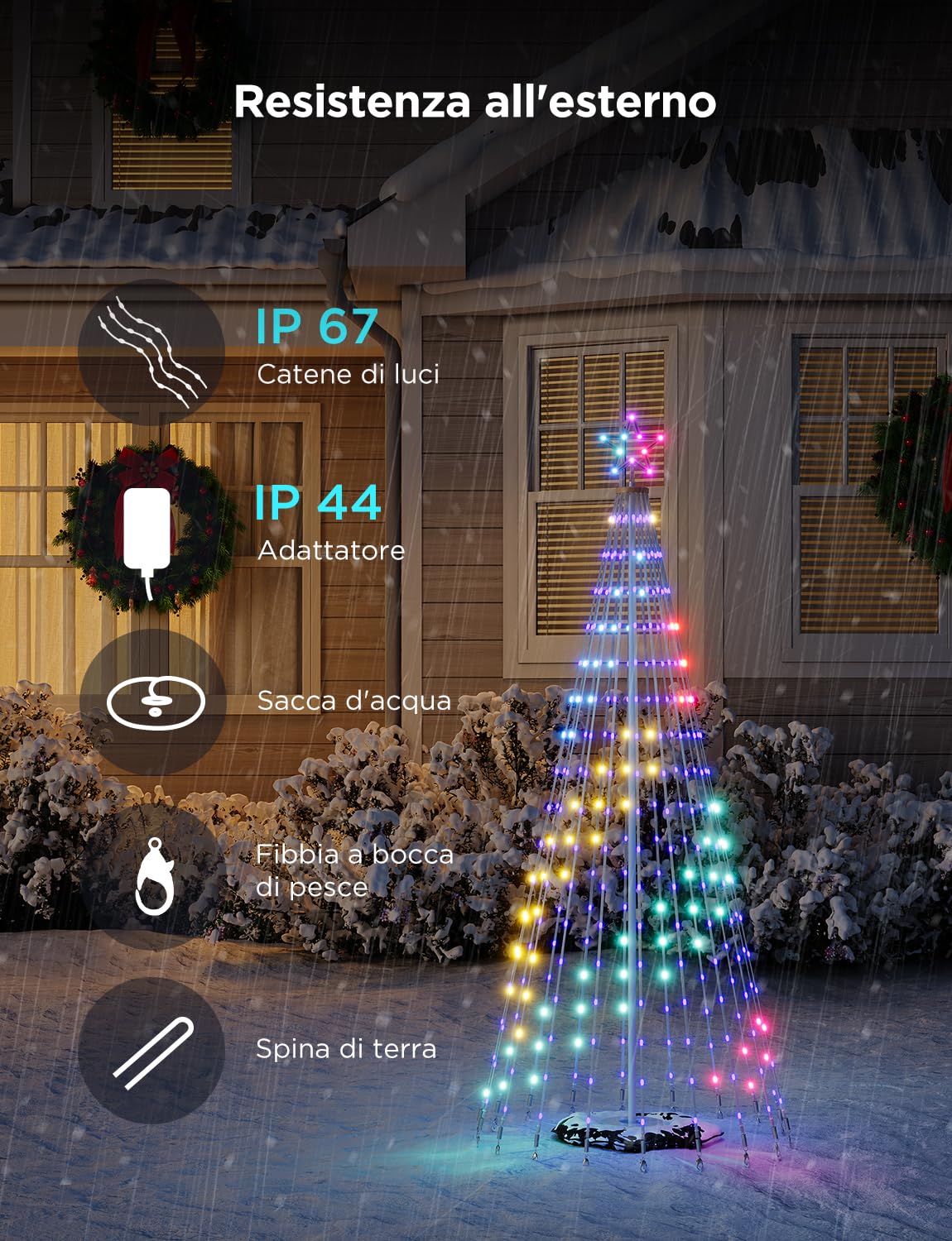 Govee Christmas Cone Tree Lights, 1,82 m 316 LED Luci a Catena RGBIC con Controllo Tramite APP Intelligente, 82+ Modalità Scena, Impermeabili IP67 per Halloween e Natale, Modalità Musica, Nero