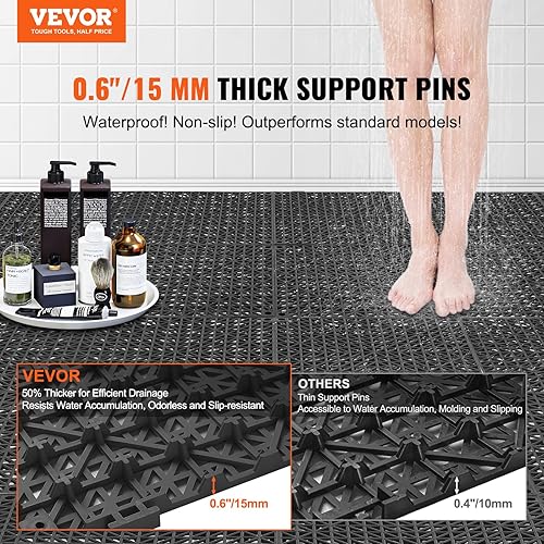 Miniatura 2 de VEVOR Azulejos entrelazados, 50 azulejos de drenaje negros, empalmes de 12 x 12 pulgadas, azulejos de drenaje de PVC suave entrelazados, agujeros de