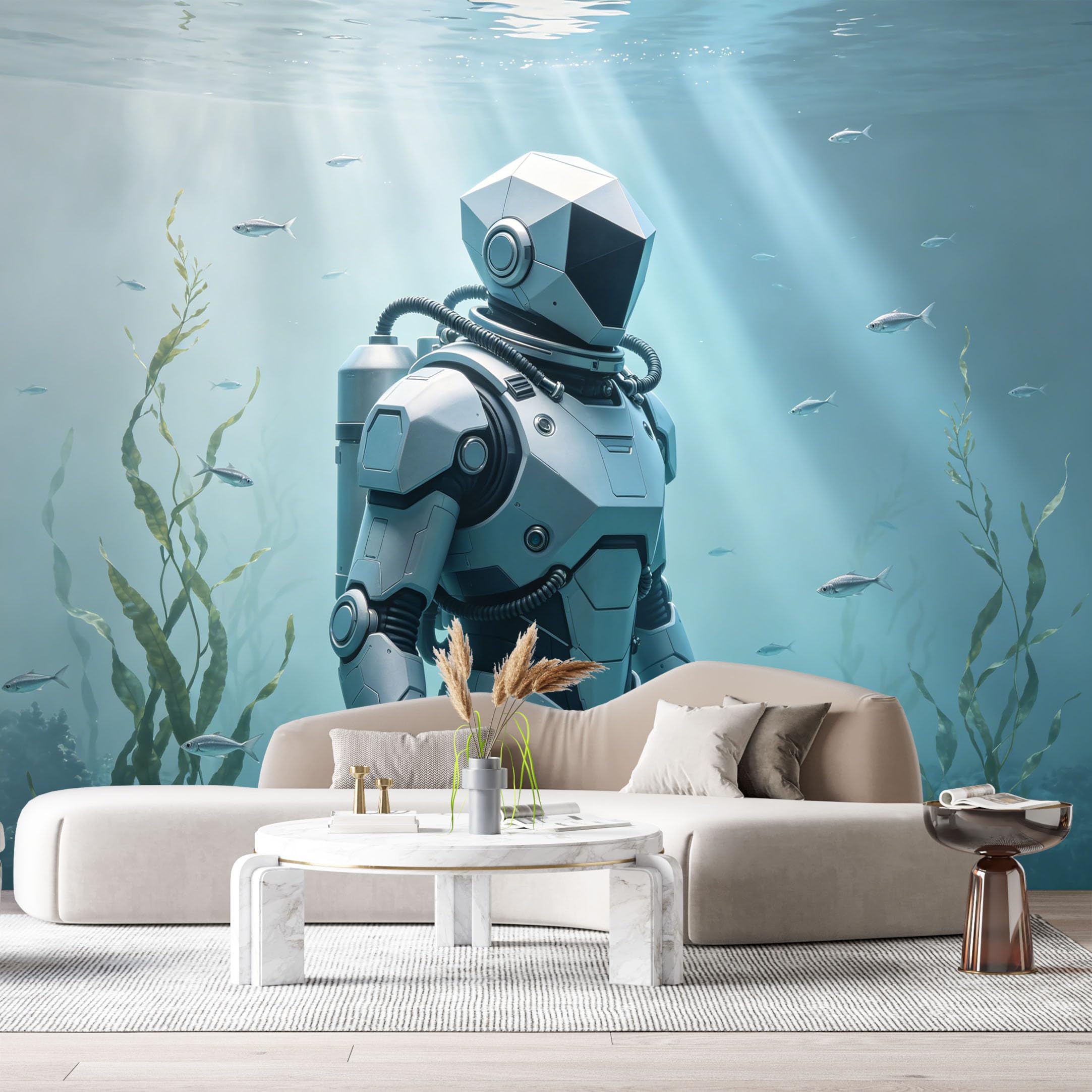 Custom Size Wall Mural Underwater Mechanical Armor Robot SciFi Futuristic Mech 3D Art SelfAdhesive Art Prints Removable Large Wallpaper Boy Bedroom Esports Room Game Room Tenant Room Studio