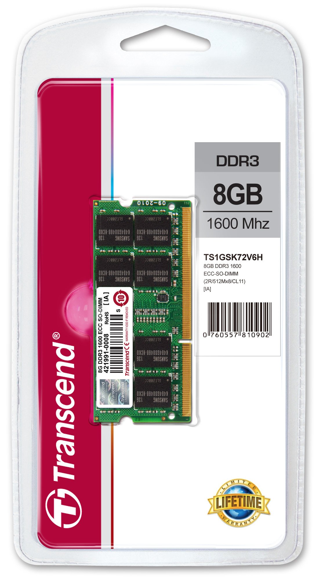 Transcend 8GB DDR3 1600 8GB DDR3 1600 ECC-SO-DIMM 2Rx8 1.5V