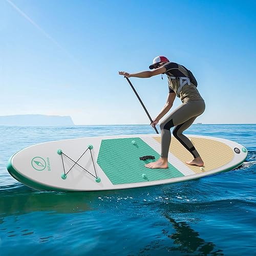 Vista 49 de Tabla de remo inflable con accesorios SUP y mochila. Tablas de remo para adultos. Cubierta antideslizante, postura ancha, aleta inferior, bomba