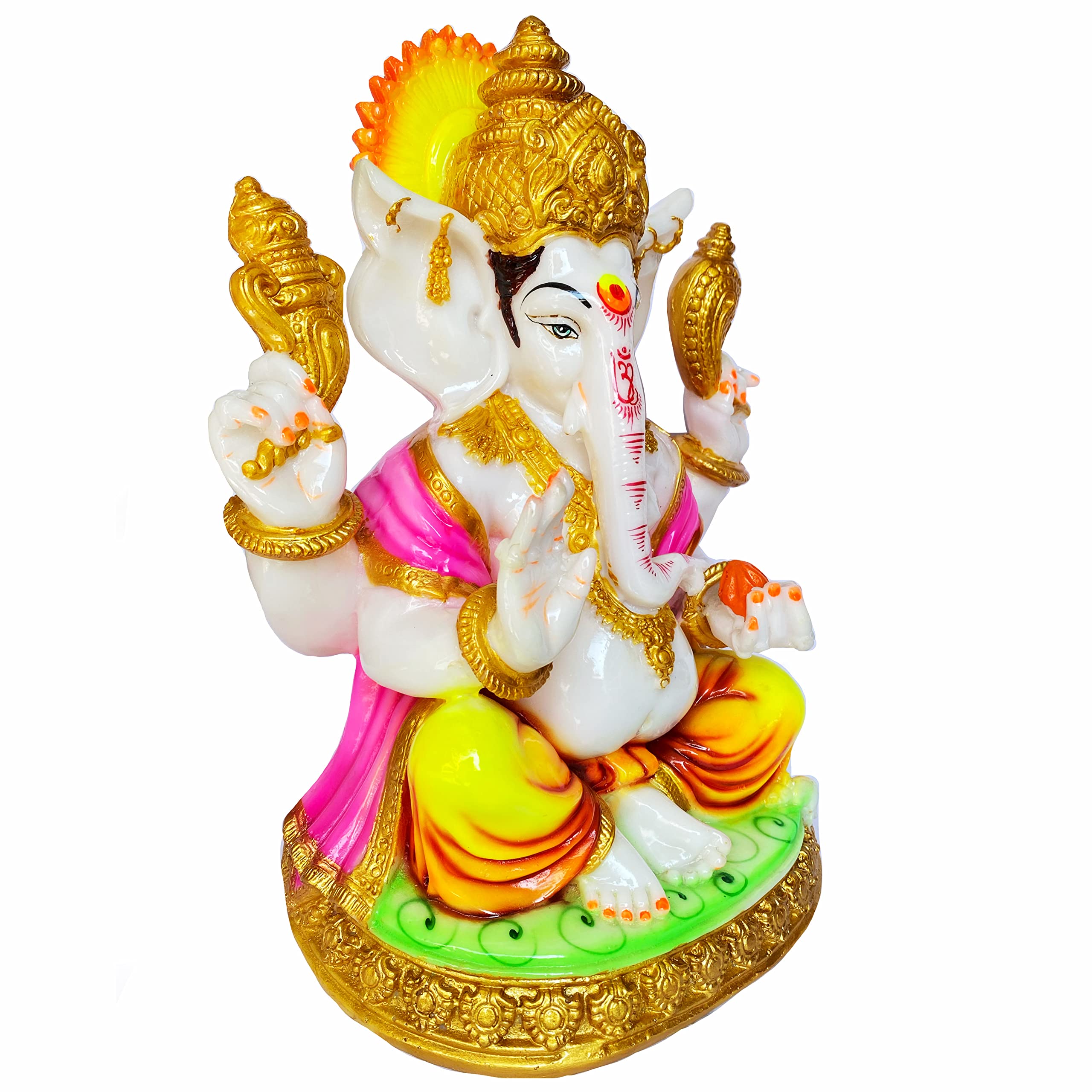 KRISHNAGALLERY1 Marble Dust Ganesh Ji Murti Ganesh Statue Murti Idol Home Pooja Gift Office Decor Big Large Size 14 Inch (Multicolor) 2