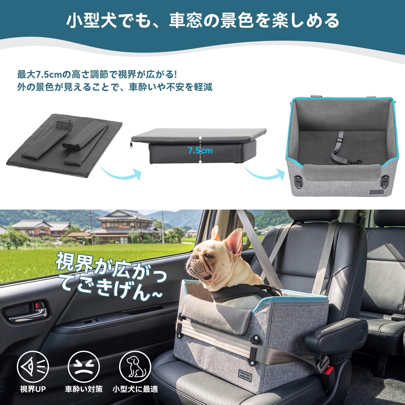 Amazon.co.jp: Petsfit 犬 ドライブボックス 小型犬 2重の安定設計