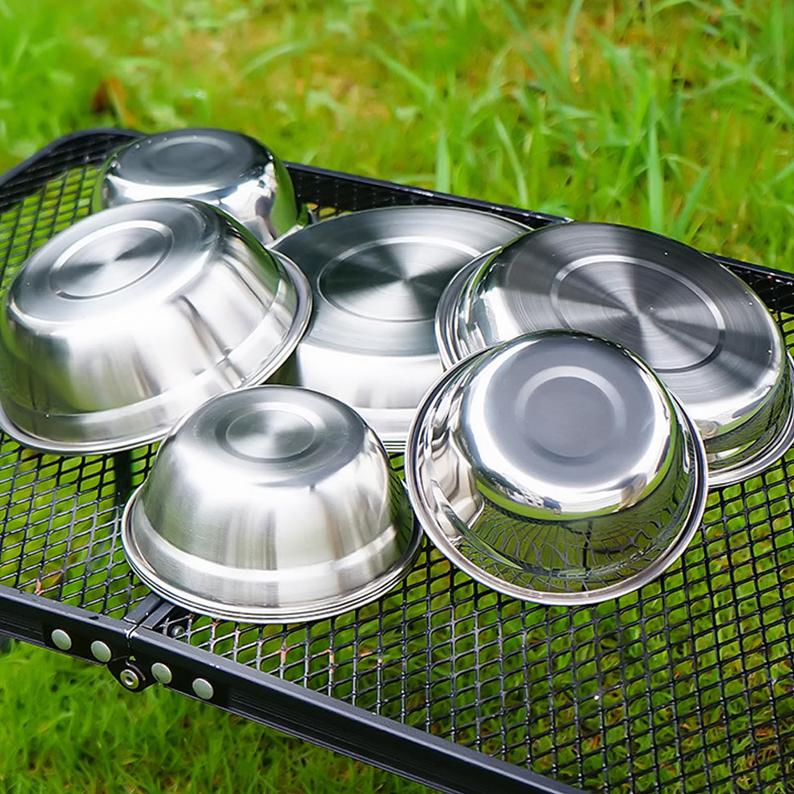 16 Stück rostbeständiges Edelstahl Küchengeschirr, Geschirr für Reisen, Mehrzweck Suppenbecken, Grillgeschirr, tragbares Campinggeschirr