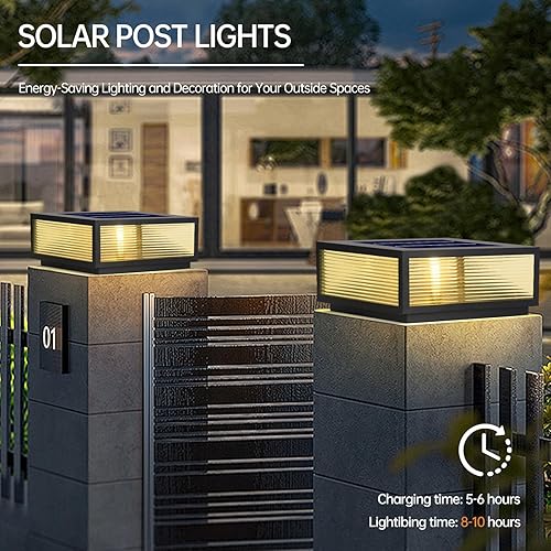 Miniatura 5 de Luz solar para exteriores con control remoto, moderna tapa de columna cuadrada negra, lámparas LED con energía solar para exteriores, lámparas de