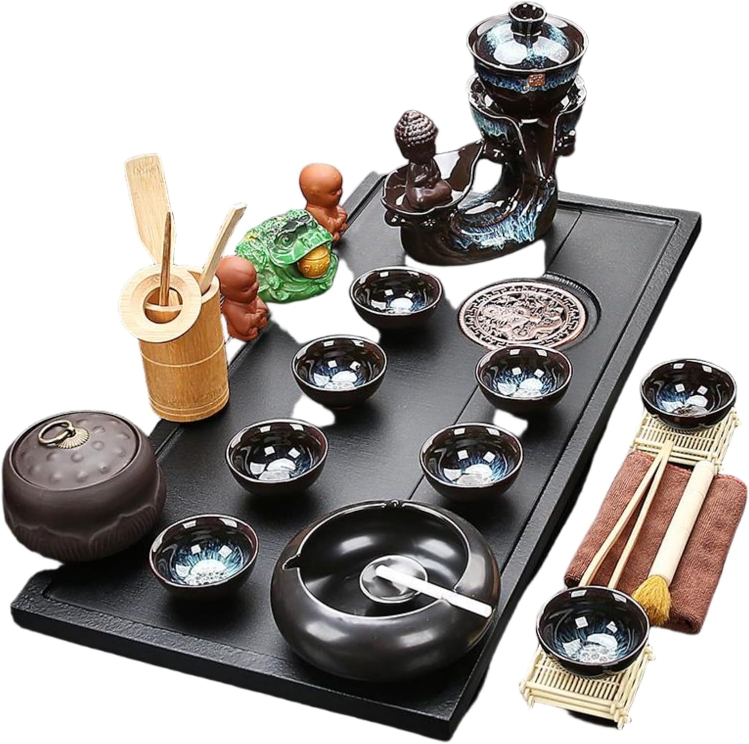 MOYEE 茶具套装家用客厅乌金瓷石茶盘 Chinese Gongfu Tea Tray 排水小型石英石茶台办公泡茶海整套 A150