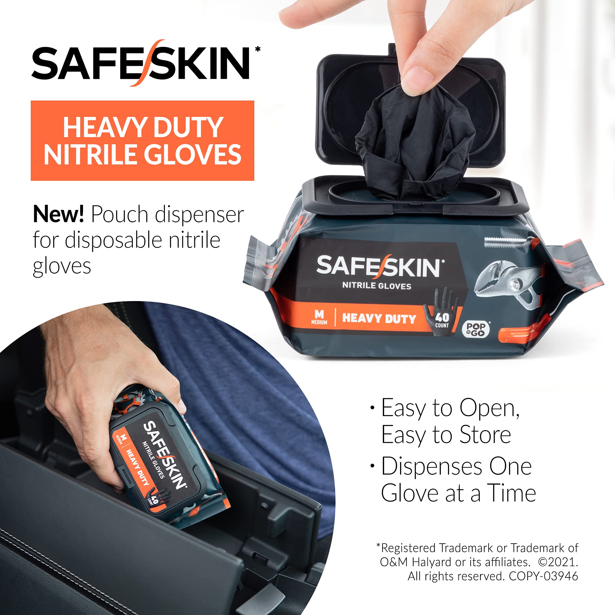 SAFESKIN* Disposable Nitrile Gloves in POPNGO* Pack (40 or 160 Count