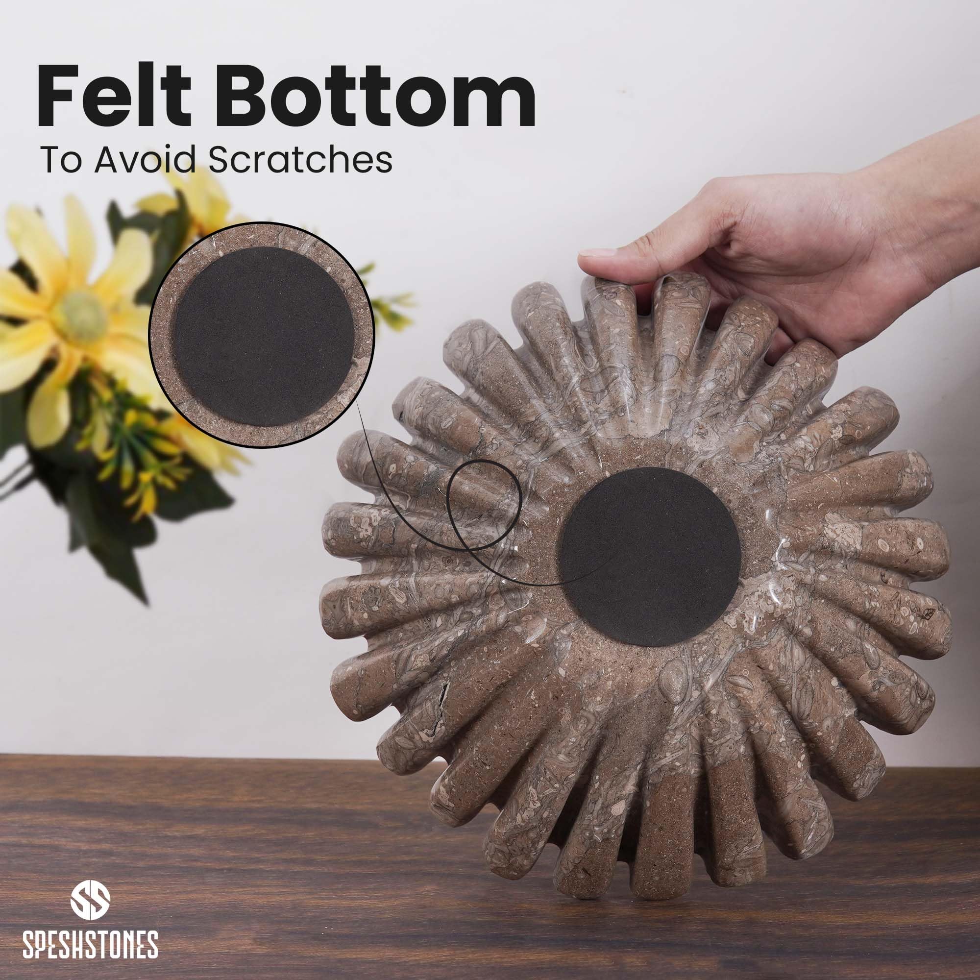SPESHSTONES Cuenco de mármol con volantes de 10 pulgadas, cuenco decorativo grande para encimera de cocina y centro de mesa de comedor, cuencos modernos de piedra estriados y festoneados para