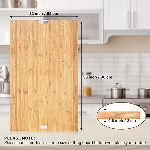 Miniatura 5 de Tabla de cortar de bambú extragrande de 36 x 22 pulgadas, tabla de cortar 4XL para cocina, tabla de cortar tabla de charcutería de 0.8 pulgadas de
