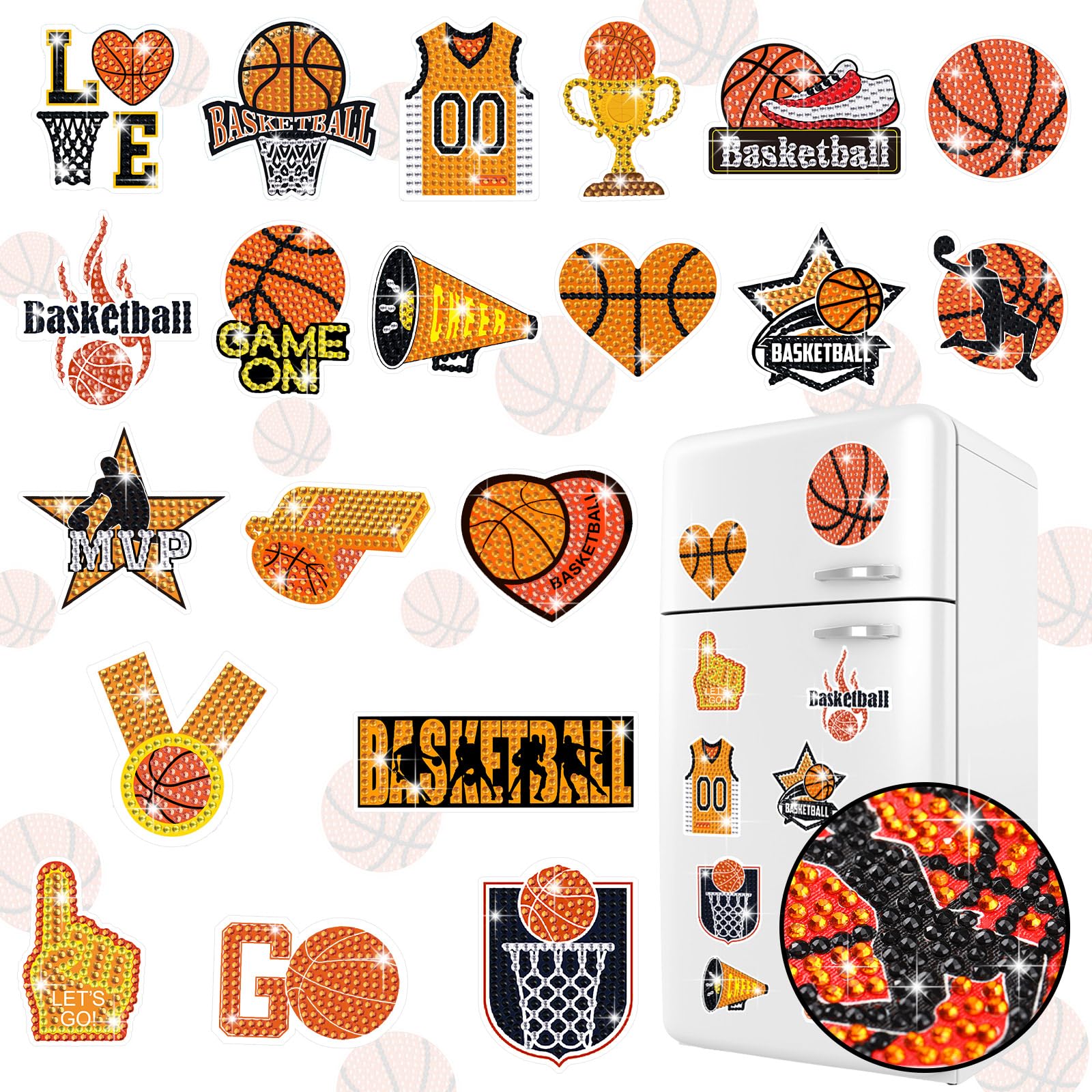 Saysurey 20 Pcs Basketball Diamond Painting Magnet Refrigerator Basketball Decoration DIY Diamond Art Painting Kits for Basket Ball Party Supplies