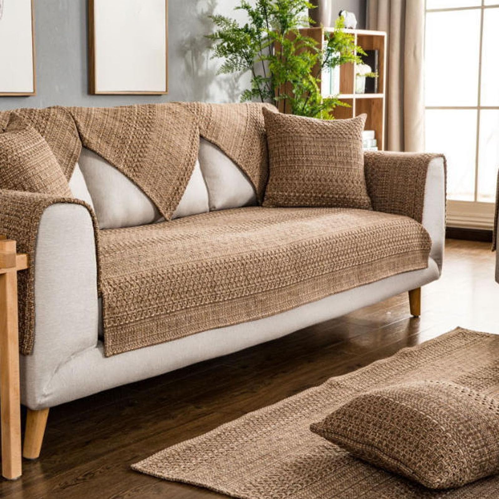 Genérico Fundas de Sofá Mascotas,Algodón de Lino Protector de Sofá para Perros Cubre Sofa Chaise Longue 3/2/4/5 Plazas Protector de Muebles para Salón Seccional,80x240cm