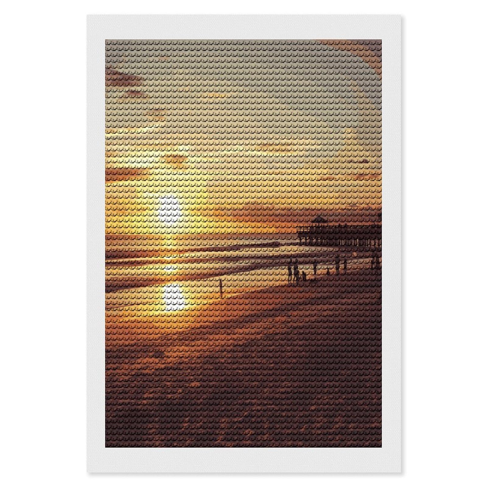 LDGSUPH Sunset Beach Diamond Painting Kits for Adults Paint with Diamond Pictures Art DIY Full Drill Diamond Dots Painting Personalized Diamond Photo for Home Wall Decor Gift 8"x12"