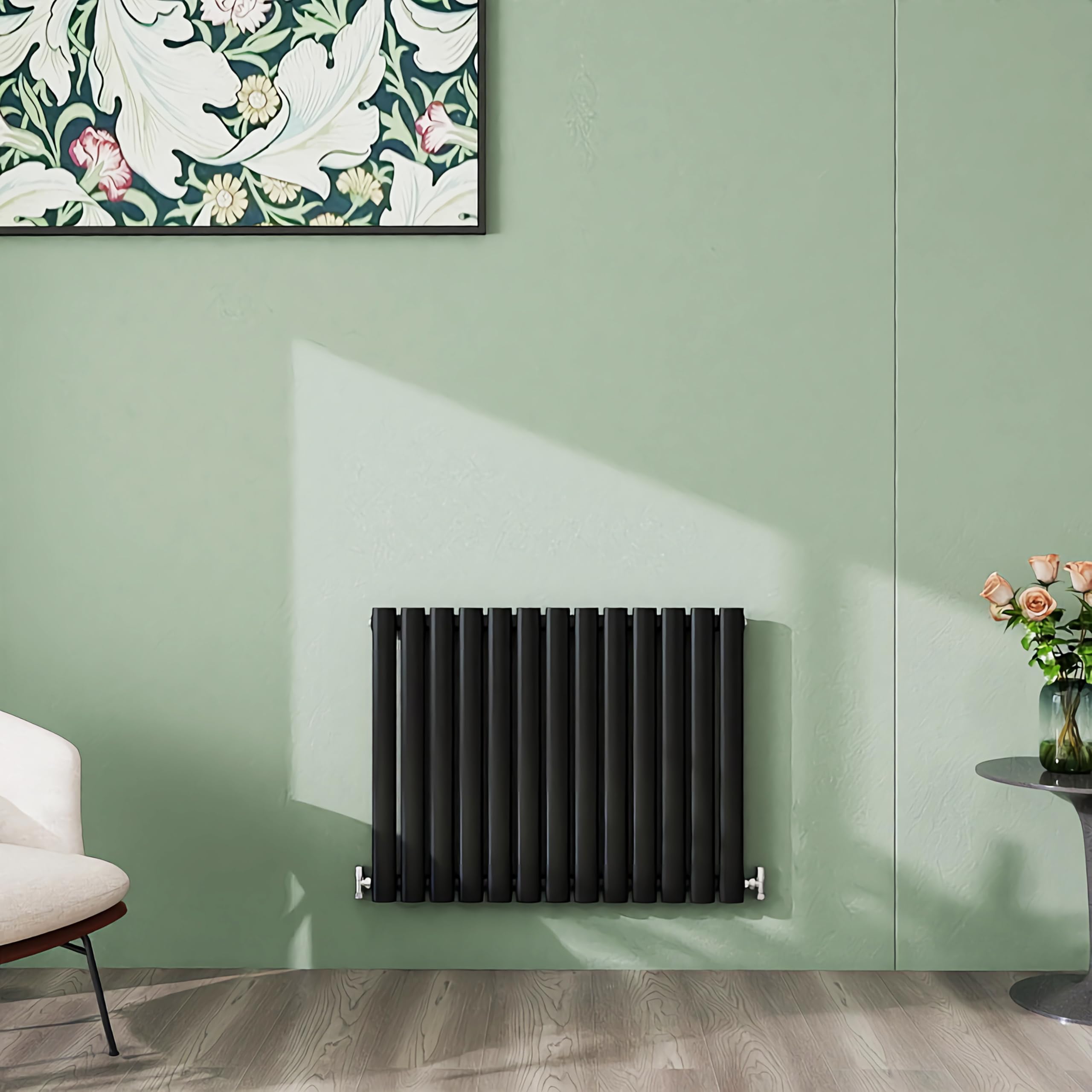 Simple Bathroom 600×767mm Black Radiator Horizontal Single Oval Column Designer Central Heating Rad for Bathroom/Kitchen/Living Room